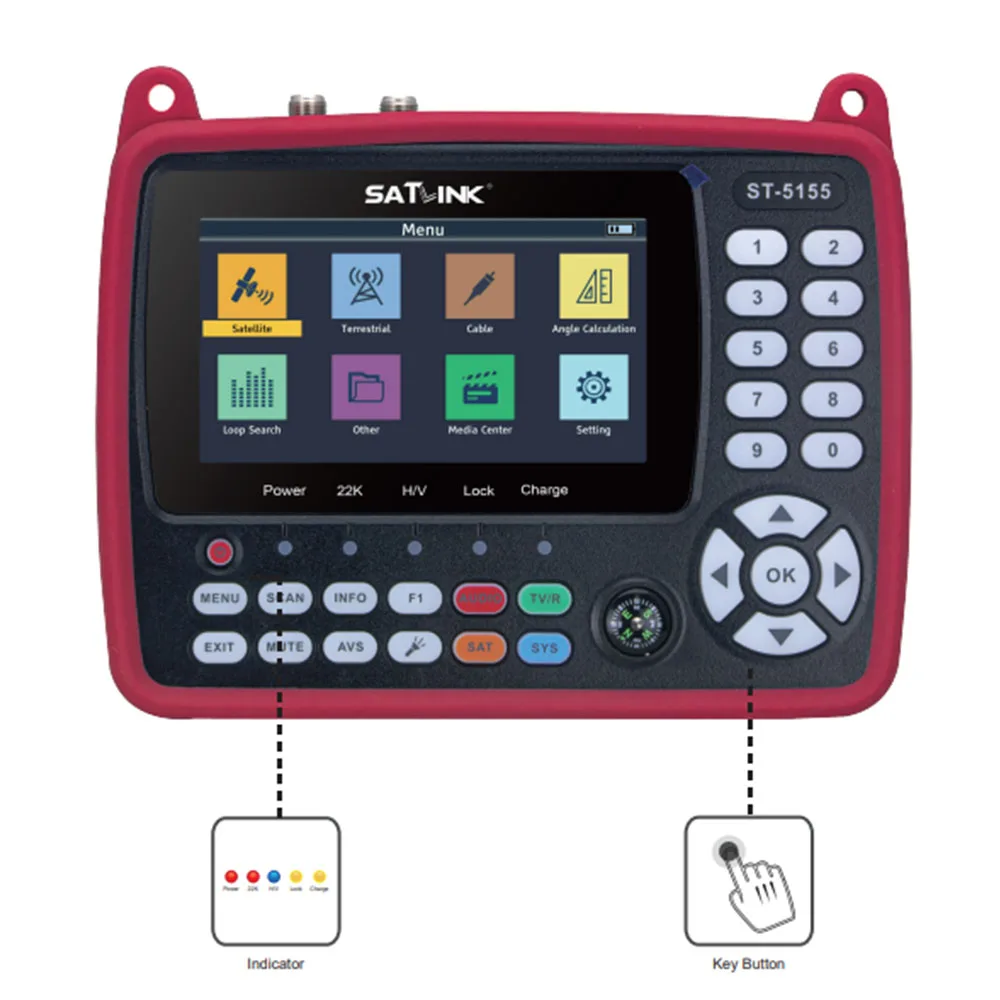 SATLINK ST-5155 Satellite Finder Meter DVB-S/S2/T/T2/C Combo Meter Support HD1080P MPEG-2/4H.264/H.265(10 Bit),QPSK,8PSK16PSK