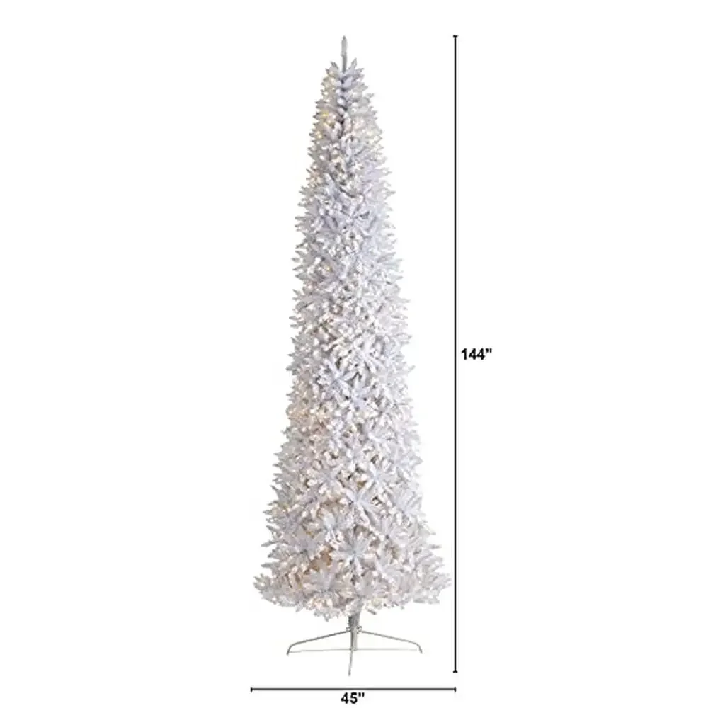 12ft. Slim Artificial Christmas Tree with 1100 Warm White LED Lights and 3235 Bendable Branches Seasonal Décor Accent with Easy