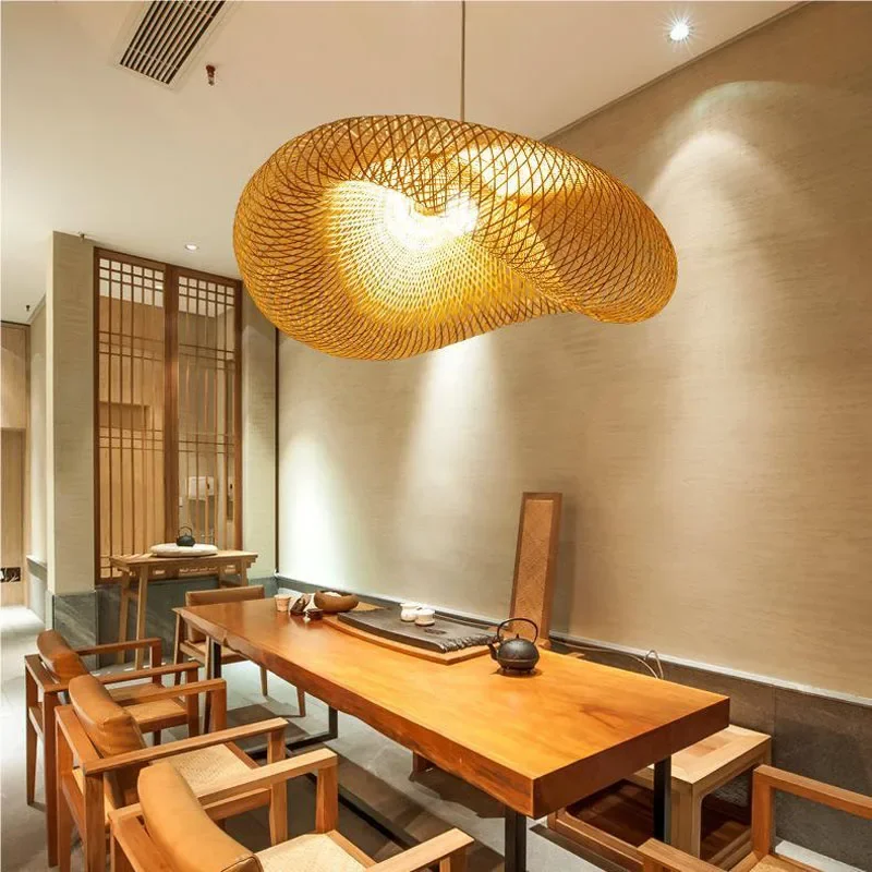 Imagem -02 - Bambu Rattan Tecido Led Teto Luz Lustre Lâmpada Luminárias Pingente Luz de Teto Tecelagem Casa Decoração do Quarto 40 cm 100cm