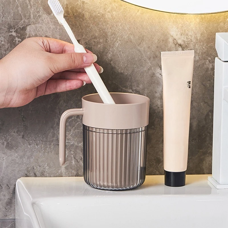 Conjunto de caneca de dente extravagante, copo de escovação, tanque de dente transparente de plástico com alça, copos de enxaguatório bucal para banheiro