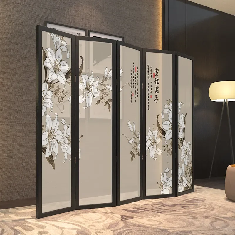 for New Chinese Folding Screen Partition Living Room Simple Modern Movable Home Blocking Tea Room Decoration Orchid Folding