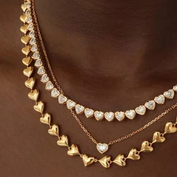 2025 New Arrived Valentine's Day High Polished Shiny Heart Cz Tennis Link Chain Choker Necklaces For Women Fashion Jewelry Gifts