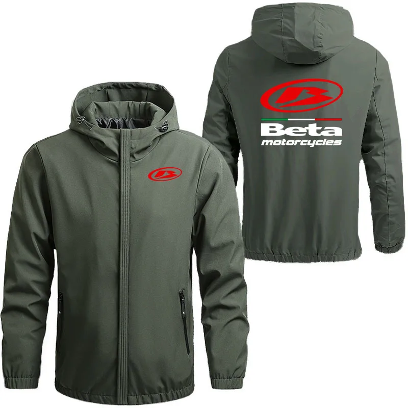 

2025 Men's hooded jacket motorcycle beta print windproof waterproof comfortable zipper jacket outdoor mountaineering jacket coat