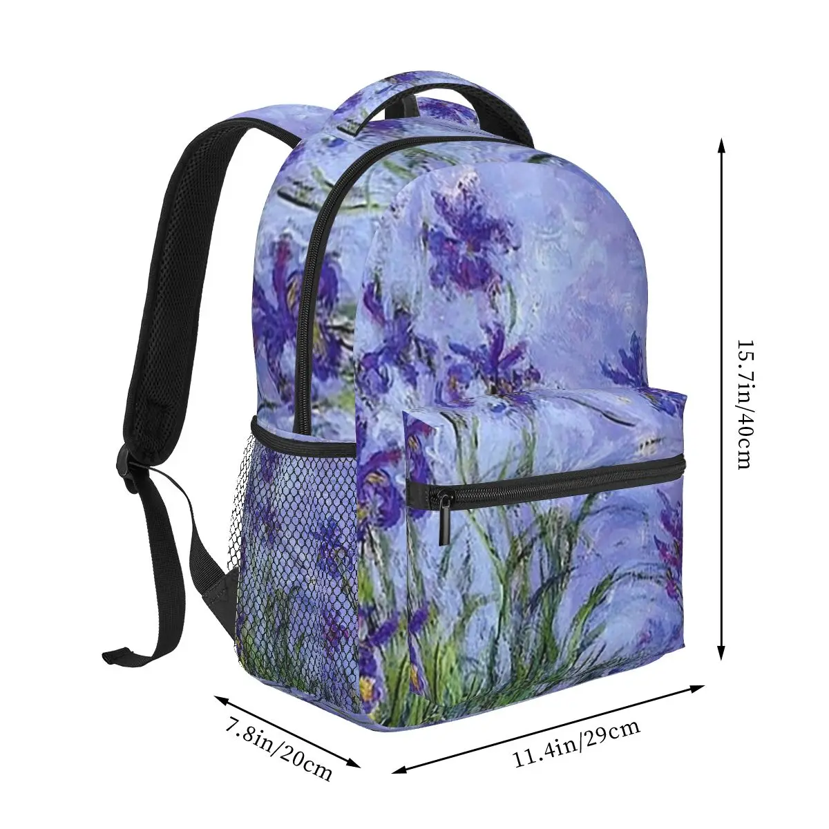 Claude Monet Lilac Irises 191 Backpacks Boys Girls Bookbag Students School Bags Laptop Rucksack Shoulder Bag Large Capacity