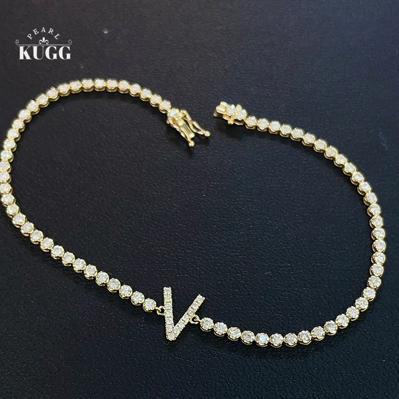 KUGG 100% 18K White/Yellow/Rose Gold Bracelet Fashion Letter Shape 1.10carat Real Natural Diamond Bracelet High Women's Jewelry