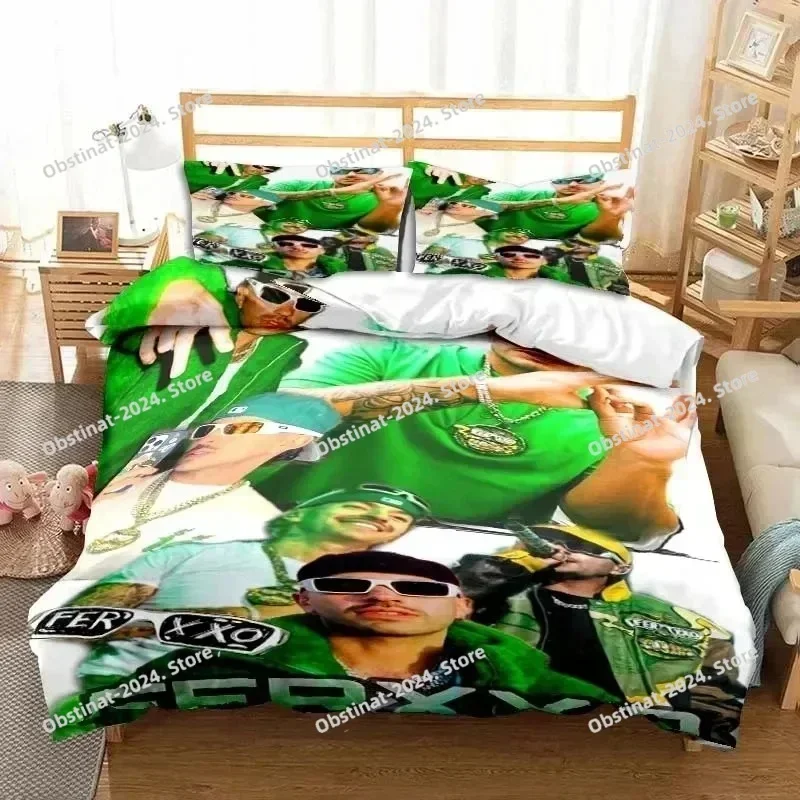 Fashion Ferxxo Feid Rapper Bedding Set Print single Comforter Quilt Bed Cover Duvet Cover Pillow Case 3 Pieces Kids Adult Size