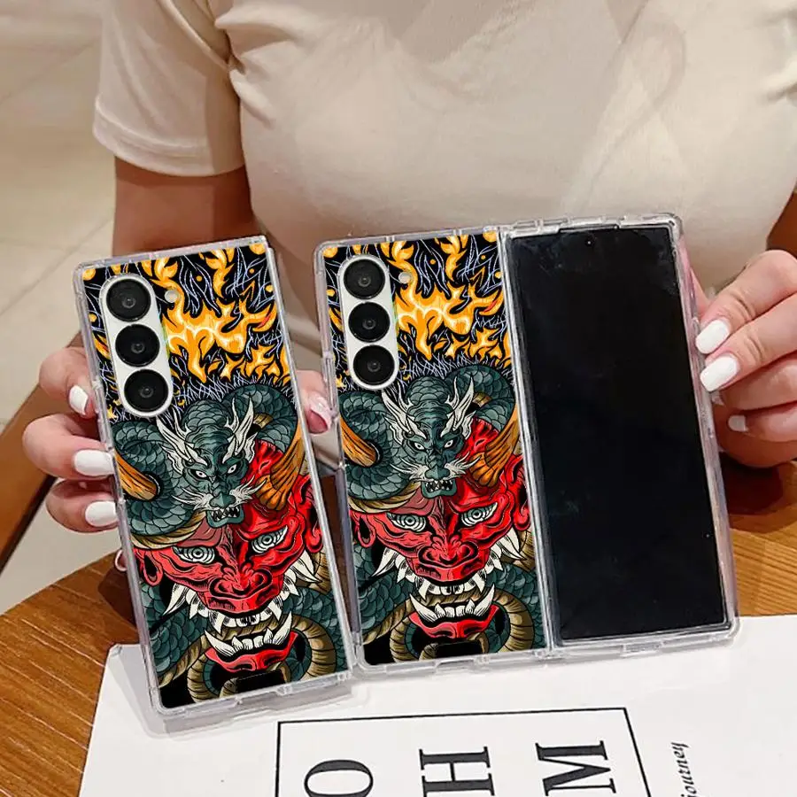 Case for Samsung Galaxy Z Fold 8 Ultra ZFold5 ZFold6 Z Fold 7 6 5 4 3 ZFold3 ZFold4 ZFold7 Phone Funda Cartoon Retro Mask Dragon