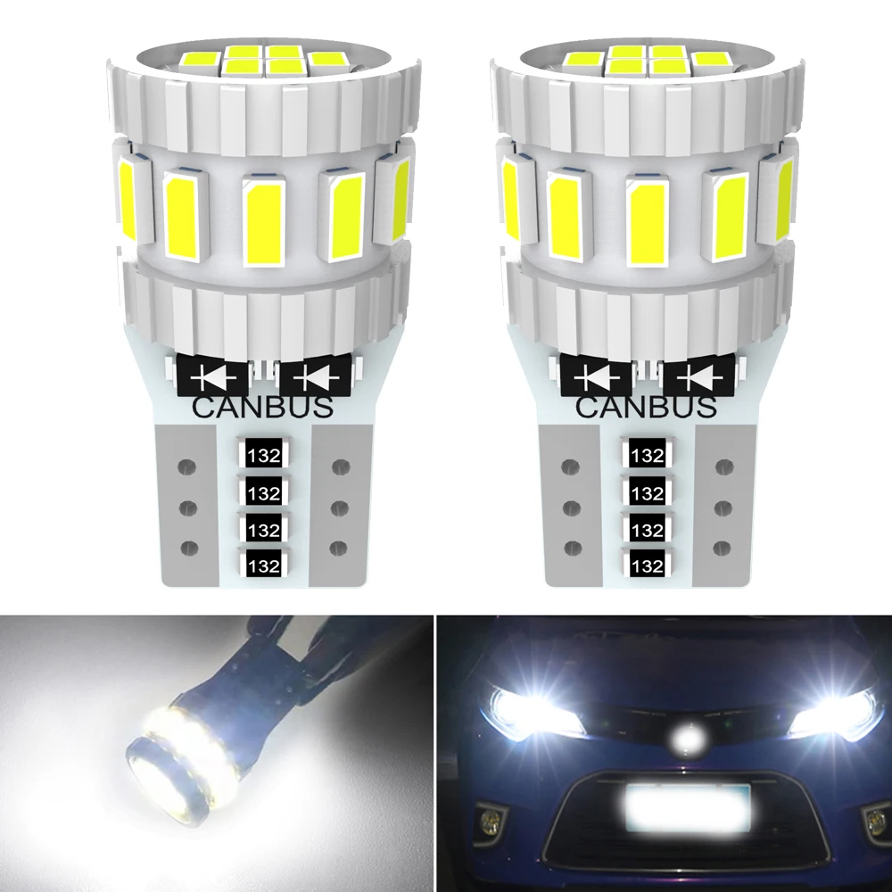 

2Pcs T10 LED W5W 194 168 2821 2825 Car Side Interior Lights 12V 5W Super Bright Bulb Auto White 6000K Parking Marker Dome Lamps