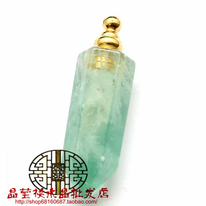 Natural Gems Stone Faceted Prism Perfume Bottle Pendants Necklace,Cut Hexagon Points Crystal Essential Oil Diffuser Vial Charms