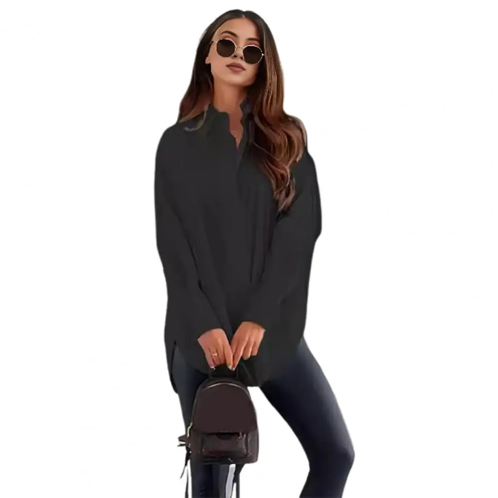 

Loose Women's Blouse Elegant Lapel Long Sleeve Shirt Solid Color Loose Top Single Breasted Commuting