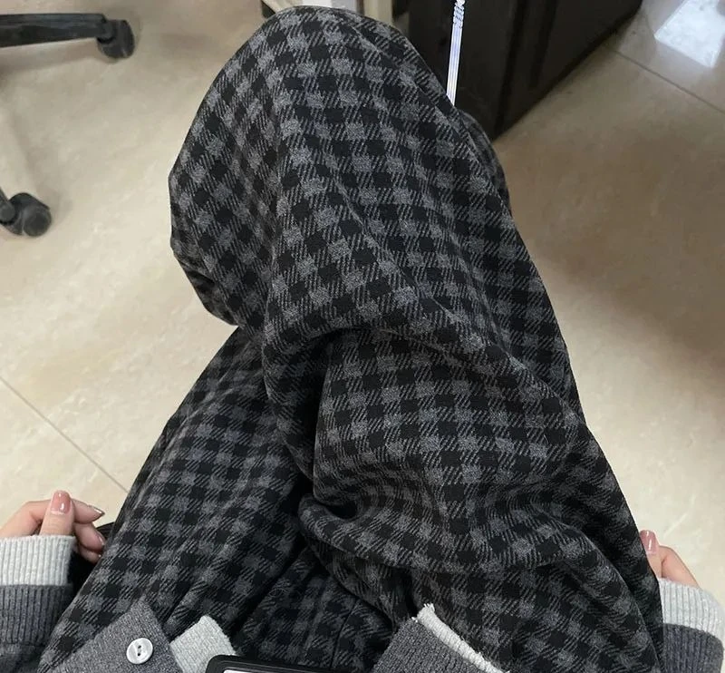 

Black Gray Checkered Casual Pants for Women in Autumn and Winter 2025 Loose Hanging Straight Leg Wide Leg Pants