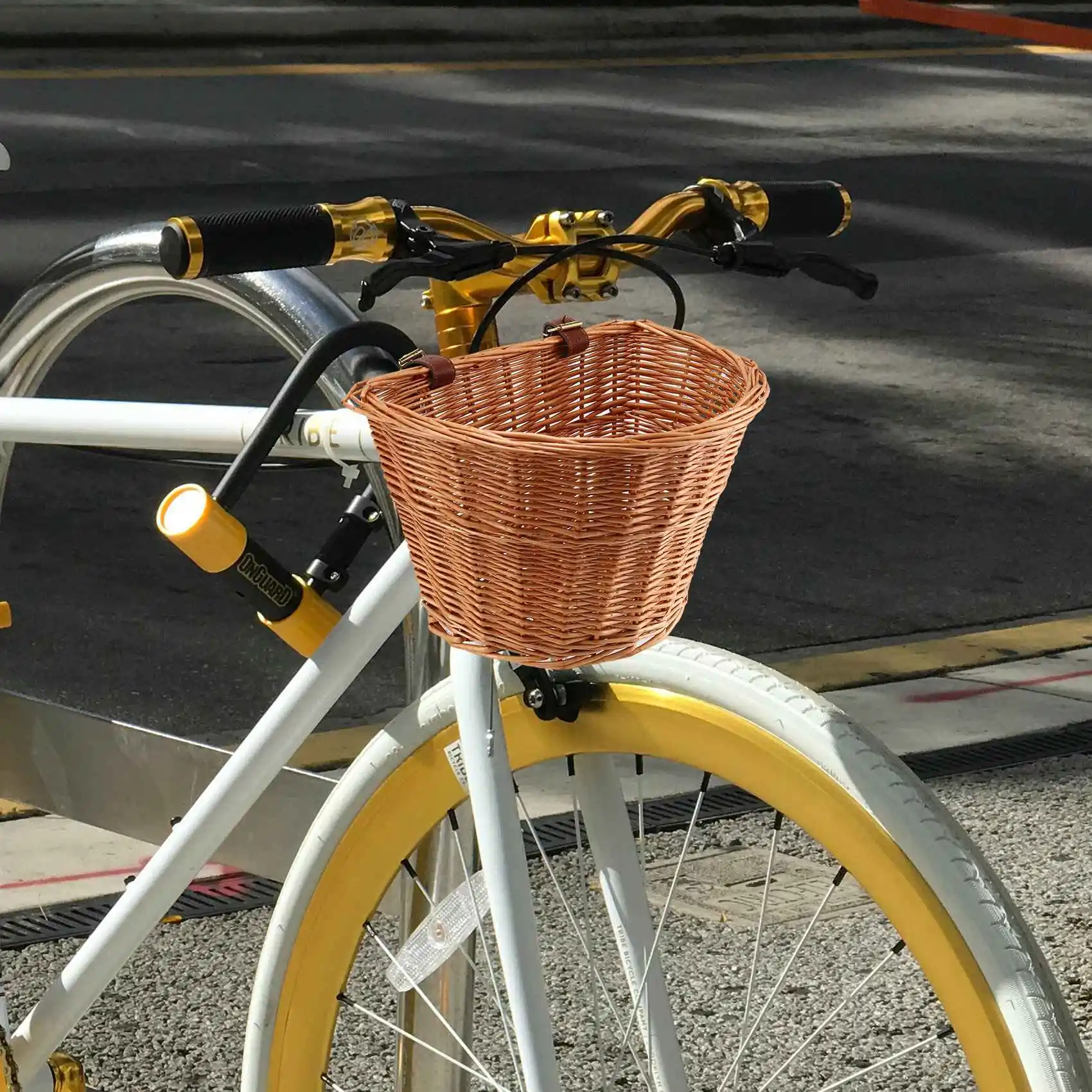 

Retro, Handmade, Wicker Bicycle Front Basket With Leather Straps