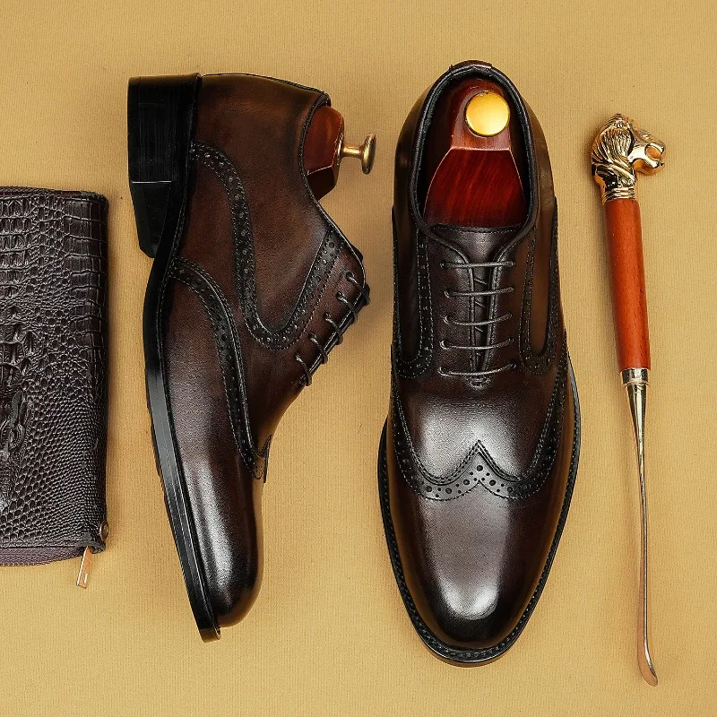 British Style Mens Dress Brogues Shoes Luxury Handmade Quality Comfortable Autumn New Elegant Wedding Social Shoes for Male 2026