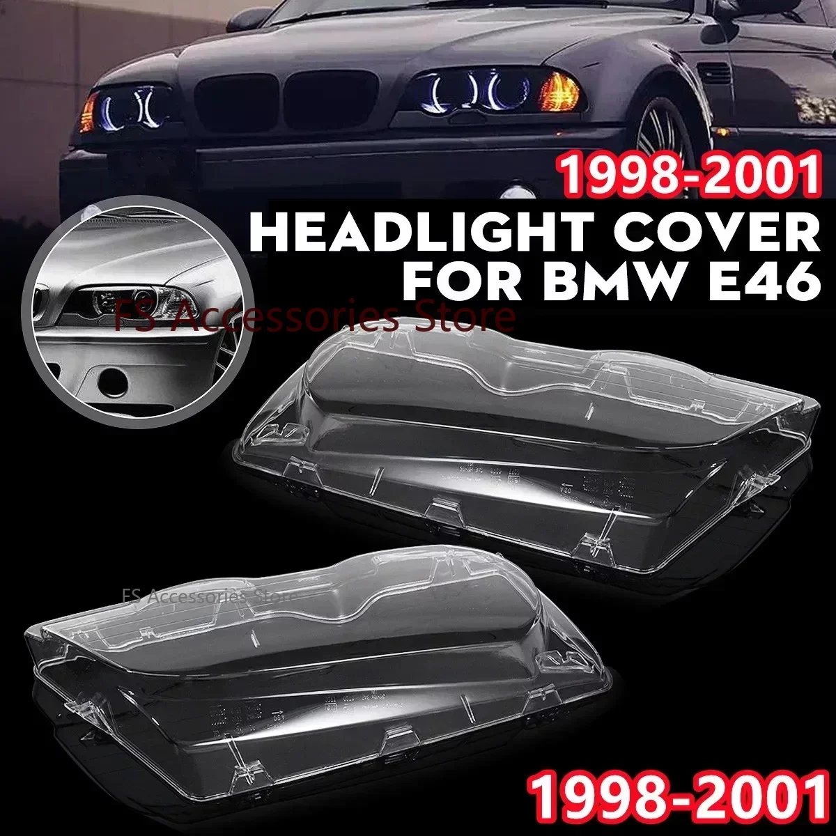 Pair Car Headlight Glass Cover Clear Transparent Automobile Headlamp Head Light Lens For BMW E46 3-series 4 Door 1998-2001