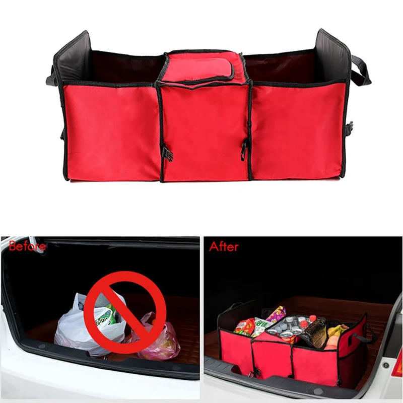 Car Trunk Organizer With Insulated Cooler Bag Car Backup Storage Box Storage Bag Car Interior For Picnic For Cars