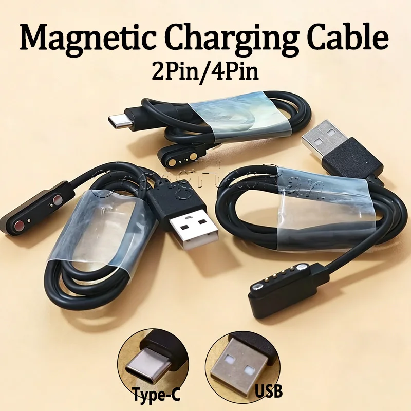 

1PC Universal 2-pin/4-pin Strong Magnetic Watch Charging Cable USB/Type-C Charging Cable Compatible With Smart Watch Accessories