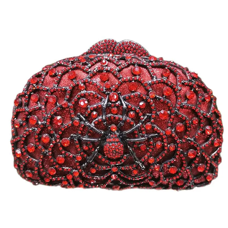 Silver/Red Diamond Rhinestone Wedding Bag  Luxury Designer Spider Pattern Women Clutch Party Bags Bridesmaid Lady Phone Purse