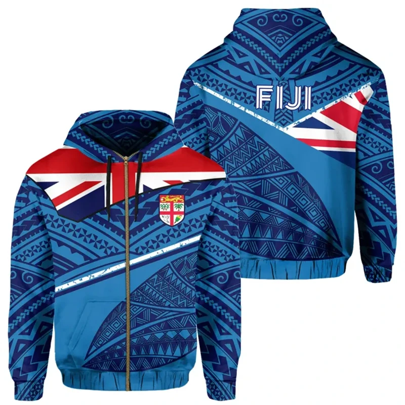 Zip Hoodies Fiji Flag National Emblem 3d Print Sweatshirts Men Women Unisex Hooded Oversized Hoodie Fashion Kids Pullovers Coat