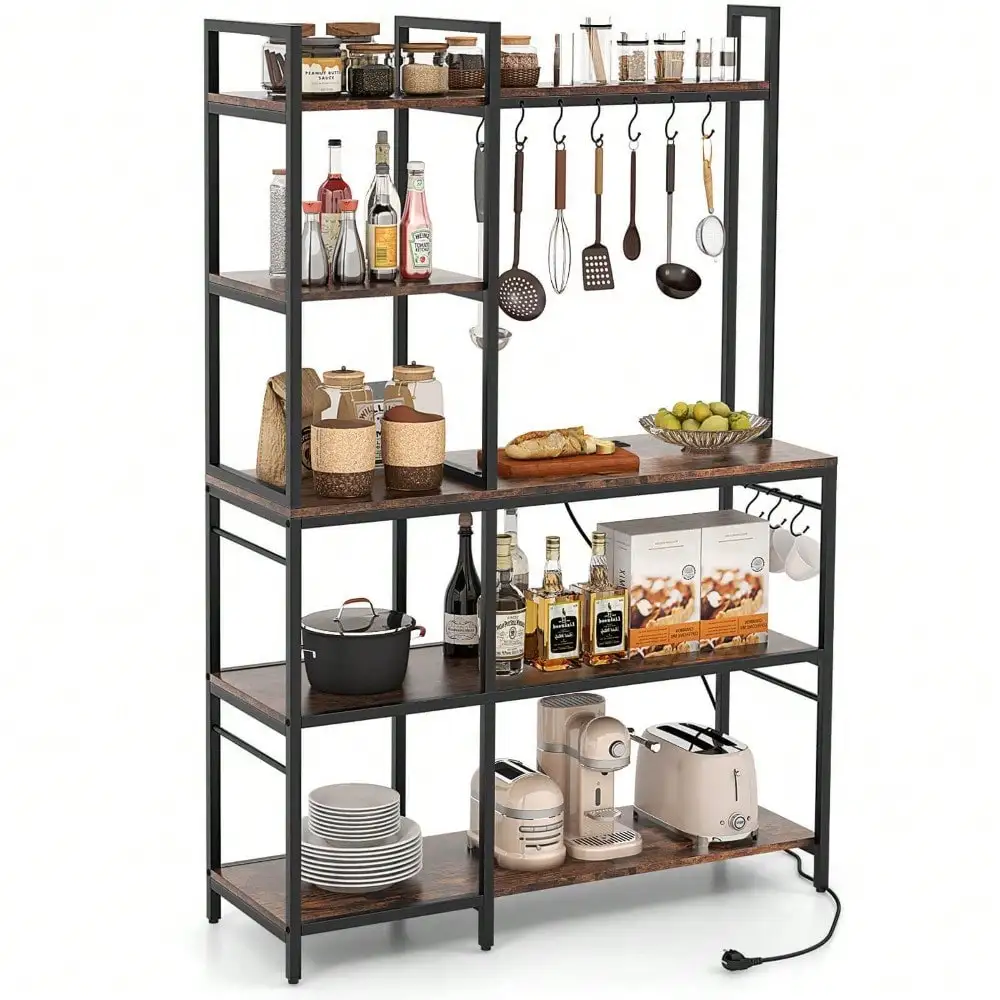 

Bakers Rack 5-Tier Coffee Bar Table w/ 10 S-Shaped Hooks