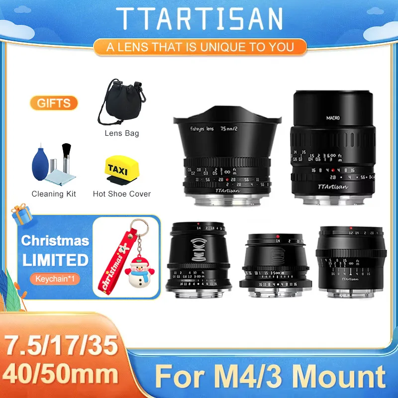 TTArtisan 7.5mm F2 17mm F1.4 35mm F1.4 40mm F2.8 50mm F1.2 APS-C messa a fuoco manuale lenti ad ampia apertura per M4/3 MFT m43