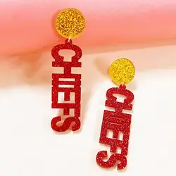1pair Acrylic Blingbling Yellow Circular Earrings With Red Glittered Letter Pattern For Party, Concert, Music Festival And Bar D