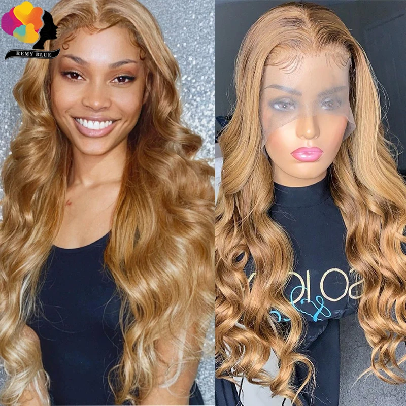 

Honey Blonde Lace Front Wig 13X4 Body Wave Lace Front Wigs Peruvian Remy Curly Human Hair Blonde Brown Transparent Lace Part Wig