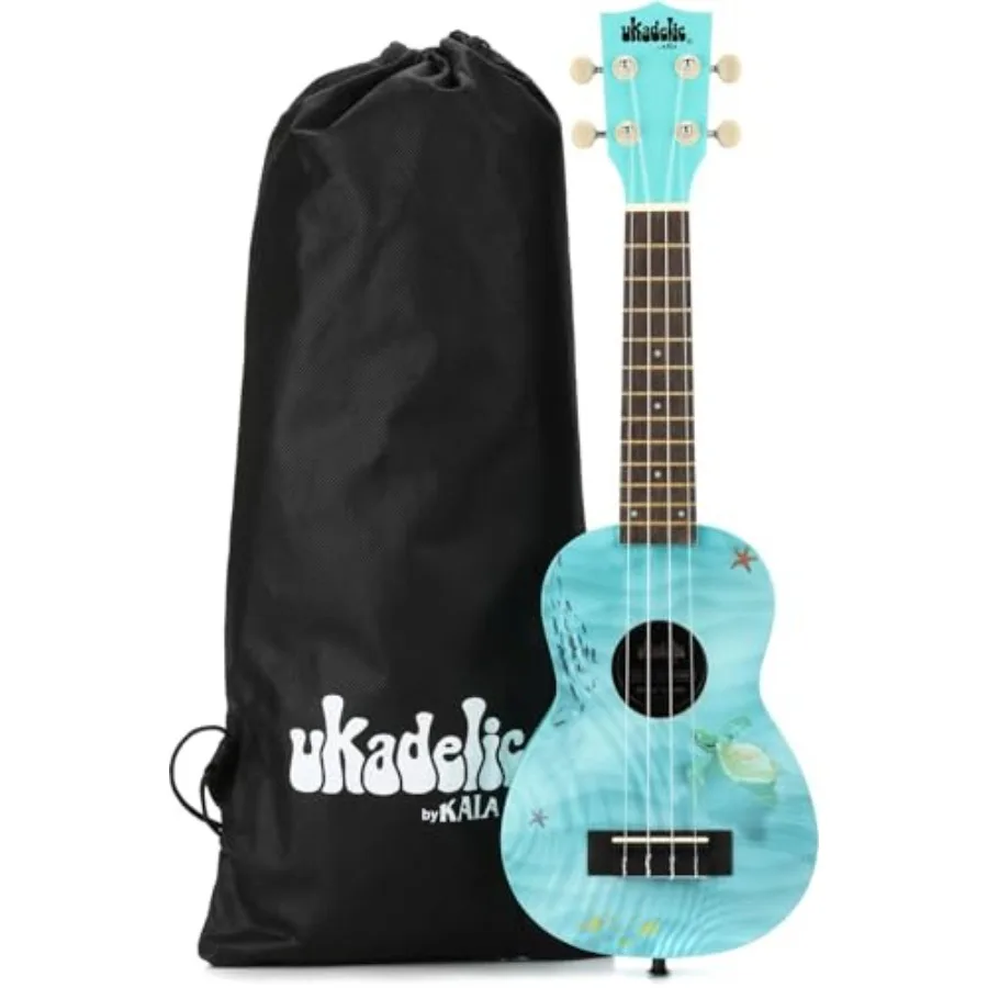 

Ukadelic Soprano Ukulele Seascape Ocean Blue with Natural Finish and Bright Tone for Travel and Performance
