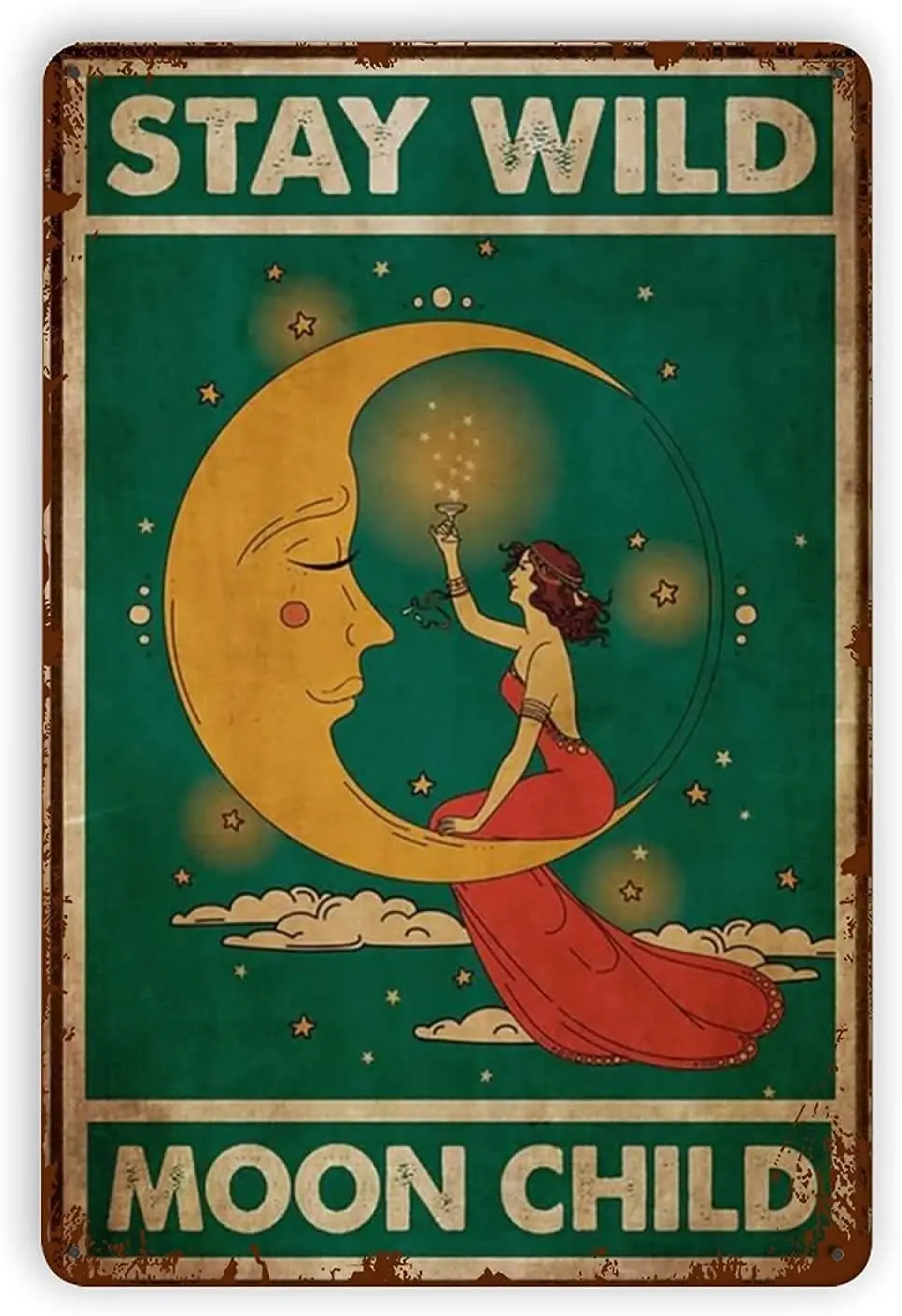 Beautiful Women Moon Metal Sign Stay Wild Child Vintage Tin Wall Decor Bar Hotel Cafe Restaurant Pub Home Plaque