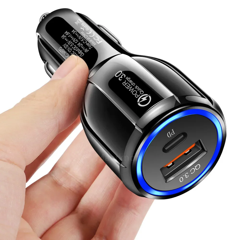 Acgicea Dual USB Car Charger 30W LED PD QC 3.0 Fast Phone Charge Adapter For iPhone 13 X iPad  Car-Charger Airpods pro  Tablet