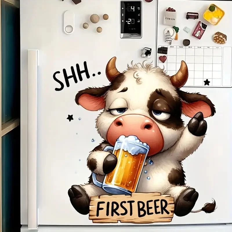 

Fun Cow Cartoon Drink Beer Stickers,Wall Toilet Decal Removable, Waterproof Vinyl Car Sticker for Bathroom Decor, Outdoor Indoor