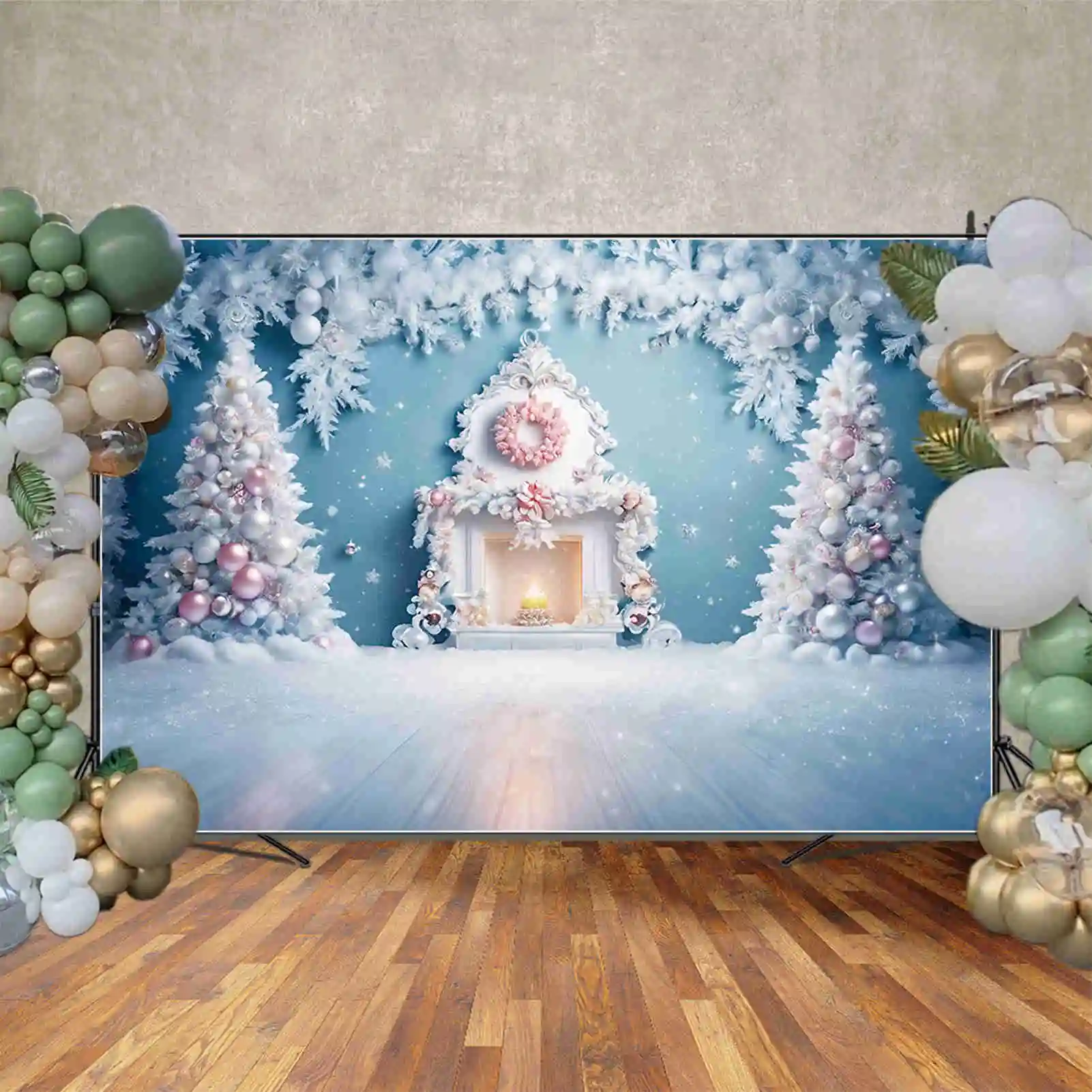 Bulan. QG latar belakang Natal anak-anak perapian salju ornamen beku latar belakang pohon perlengkapan fotografi dekorasi pesta