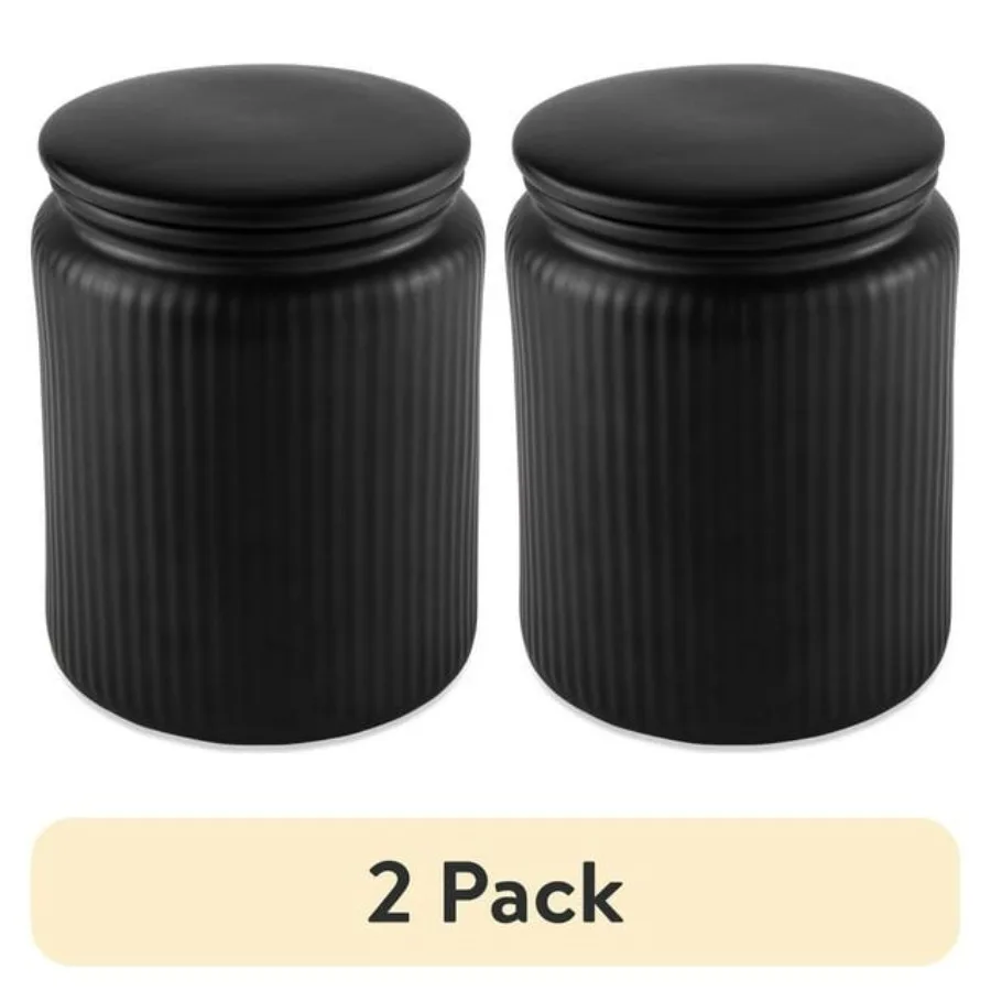 

2 Pack Large 1.9 L Ceramic Ribbed Kitchen Organization Jar Black