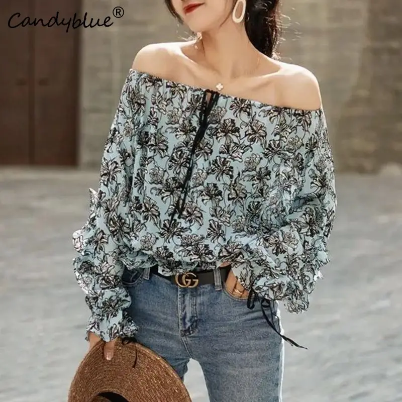 Camisa Chiffon Primavera e Verão 2023 Novo Fragmentado Nine Quarter Manga Confortável Solta Lace Up Moda Mulher Blusas