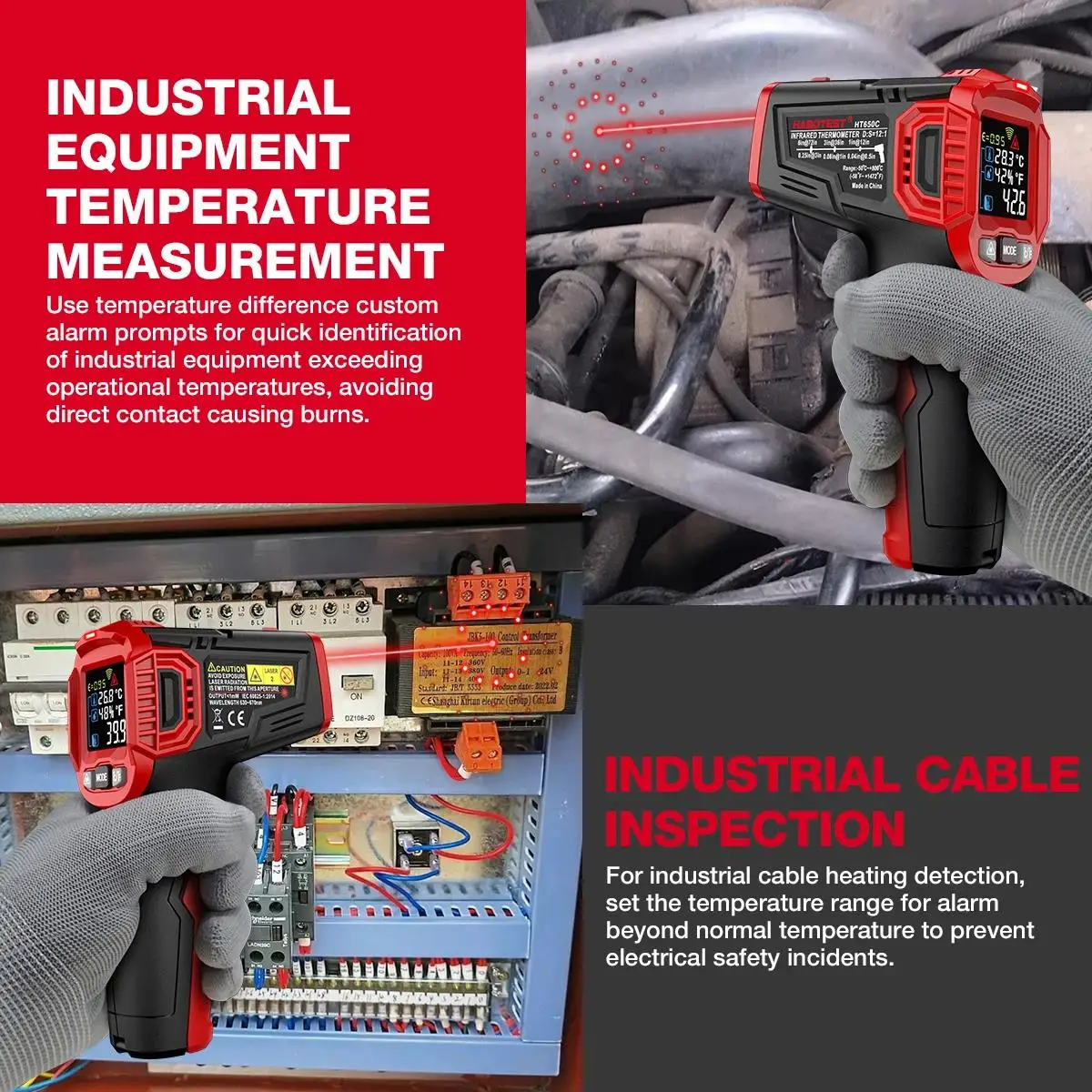 HABOTEST HT650A, HT650B, HT650C Serie Digitale Infrarot-Lasertemperatur Berührungslose industrielle Lasertemperaturmessgerät Temperatu – Detail 15
