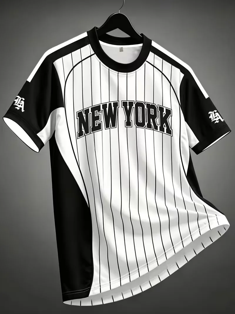 Men'S Casual Round Neck T-Shirt, Striped Color-Block Design Pattern, All-Season Fashion Top