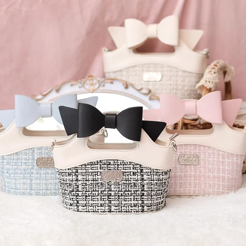 

Оригинальный дизайн, женская сумка в сельской местности Lolita JK, маленькая сумка-корзина с бантом, цветная сетка, сумка на одно плечо, женская большая сумка