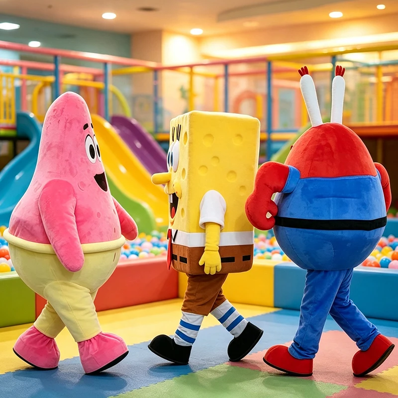 Neues gelbes Schwamm-Baby-Maskottchen-Kostüm, Anime-Meerestier-Cartoon-Puppe, Werbeartikel, Kostüm für Partys, Tier-Performance, Erwachsenen-Cosplay-Kleid