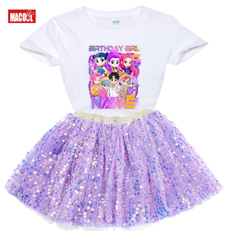 

kpop Saja Boys Birthday Clothes Girls Birthday Tutu Set Birthday Party Shirts Girl Dress Set Child Suit Custom Name Outfits 6th