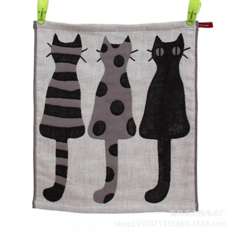 35*40cm Three-layer Soft Baby Cotton Bath Towel Square Face Hand Gauze Towel Fabric Jacquard Cartoon Cats Hanging Towels