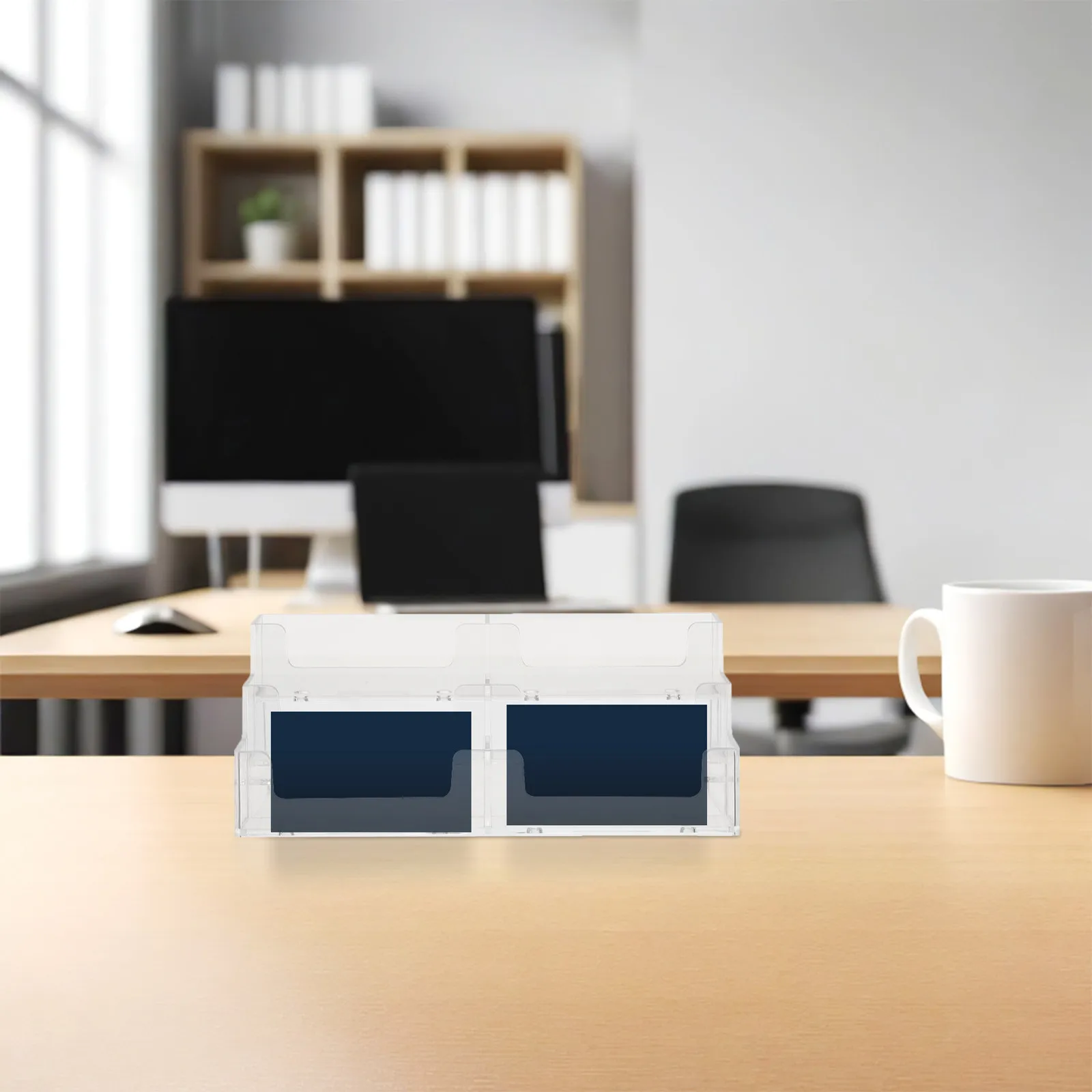 Transparent Business Card Holder Plastic Multiple Slots Horizontal Desk Reception Office Business Name Card Holder Desktop
