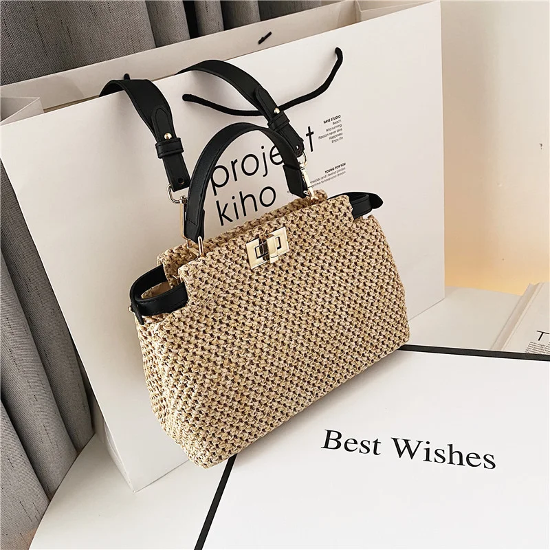 Stylish Knitted Straw Crossbody Bag For Women Woven Design Shoulder Handbag Female Summer Braid Beach Bag Travel Tote 2023 Trend