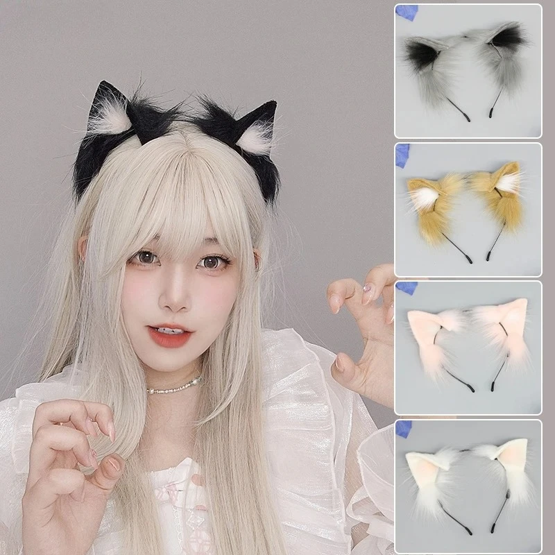 1pcs Cat Ears Halloween Headband Women Cartoon Black Plush Hair Band Anime Cosplay Cute Hairband Headwear Girls Accessories