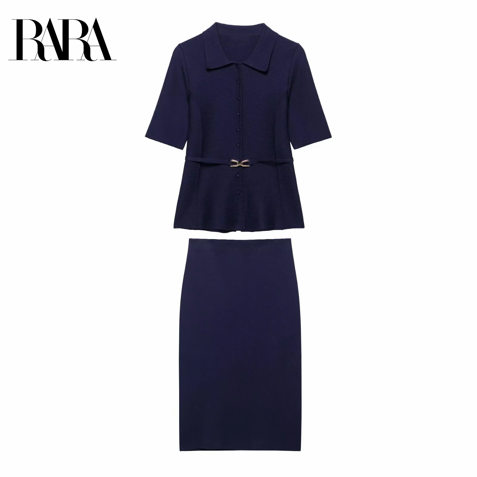 

RARA 2025 Women’s Short Sleeve Collared Button Up Top and Matching Skirt Set Ideal for Casual and Daily Wear