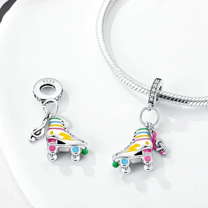 Original Sterling Silver 925 Figure Skate Pendant Charms Running Sneaker Beads Diy Original Bracelet Fine Jewelry Gift for Women