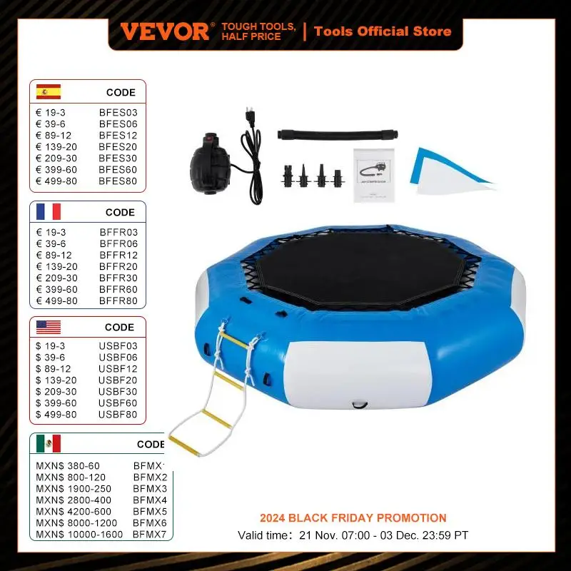 VEVOR-trampolín de agua inflable, Lona de PVC, plataforma de rebote flotante, superficie lisa e impermeable, con escalera para piscina, Océano