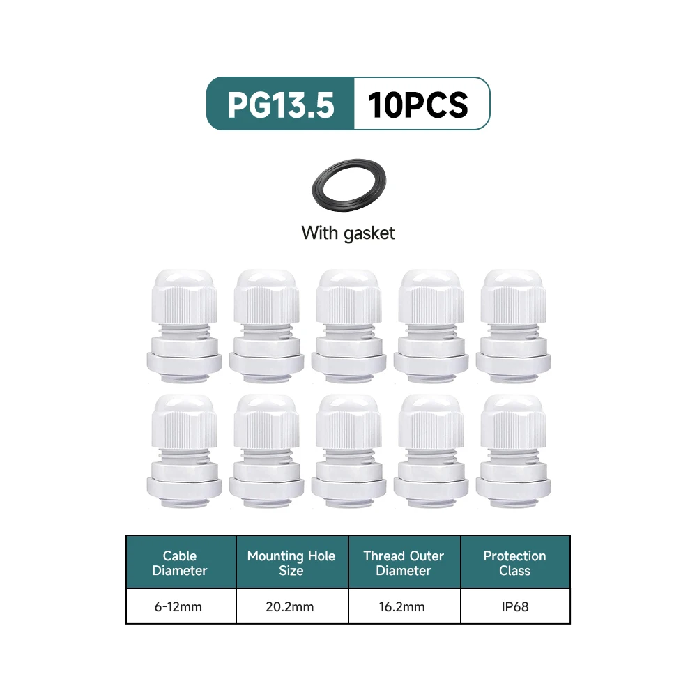 5/10 Stück wasserdichte Kabelverschraubung aus Nylon, IP68, PG7, PG9, PG11, PG13,5, PG16, für 3–14 mm Kabel, Draht, Sicherungsmutter, Verbindungsstück, weiß