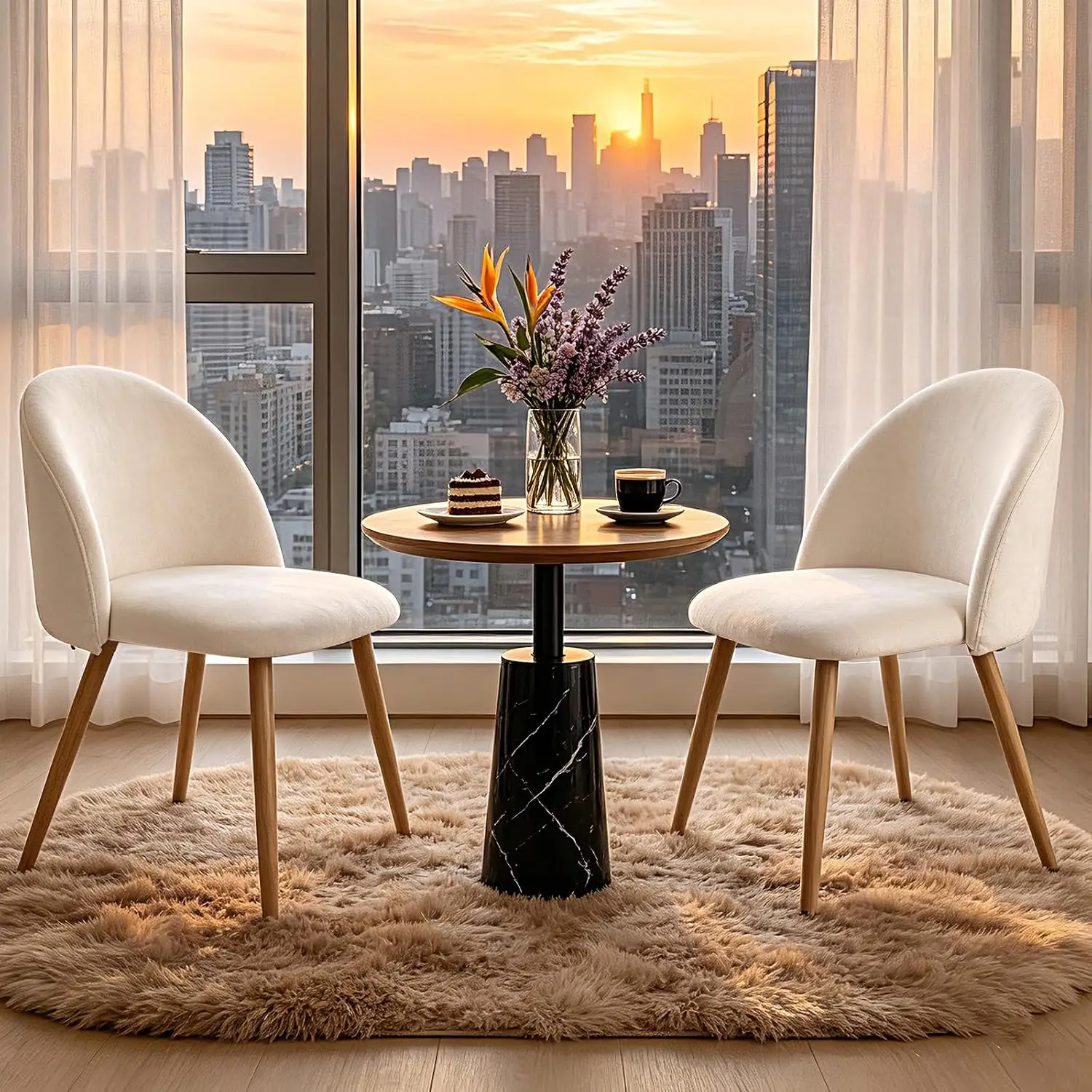 Dining Chairs Set of 2, Velvet Upholstered Kitchen Side Chairs with Ergonomic Curved Backrest & Metal Legs, Mid-Century Modern Farmhouse Accent Chair for Vanity, Cafe, Living Space, Beige