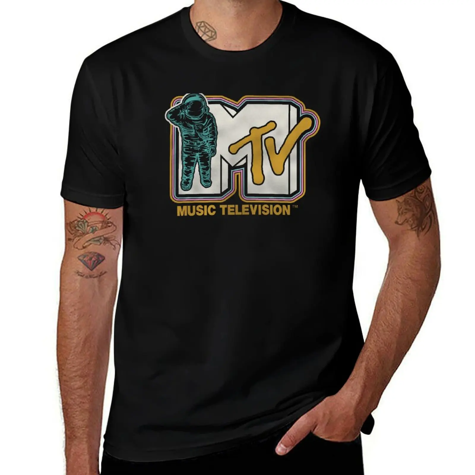 

Television T-Shirt Logo t man men Moonman slim for MTV Music t for fit shirts Retro Vintage man shirts