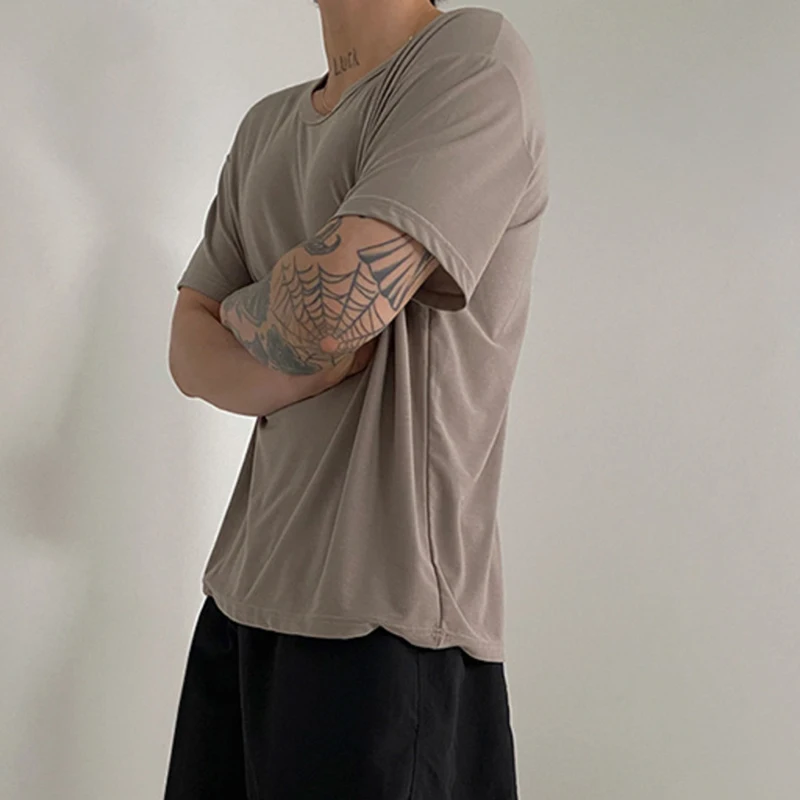 IEFB Korean Style Men's T-shorts Droop Round Neck Short Sleeve Casual Male Pullover Clothing Solid Color Loose Menwear 9C6477