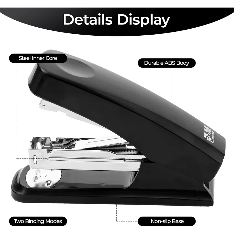 Desktop Stapler with 100 Staples and Remover 25 Sheet Capacity Two Binding Modes Basic Stapler for Office School Home Black